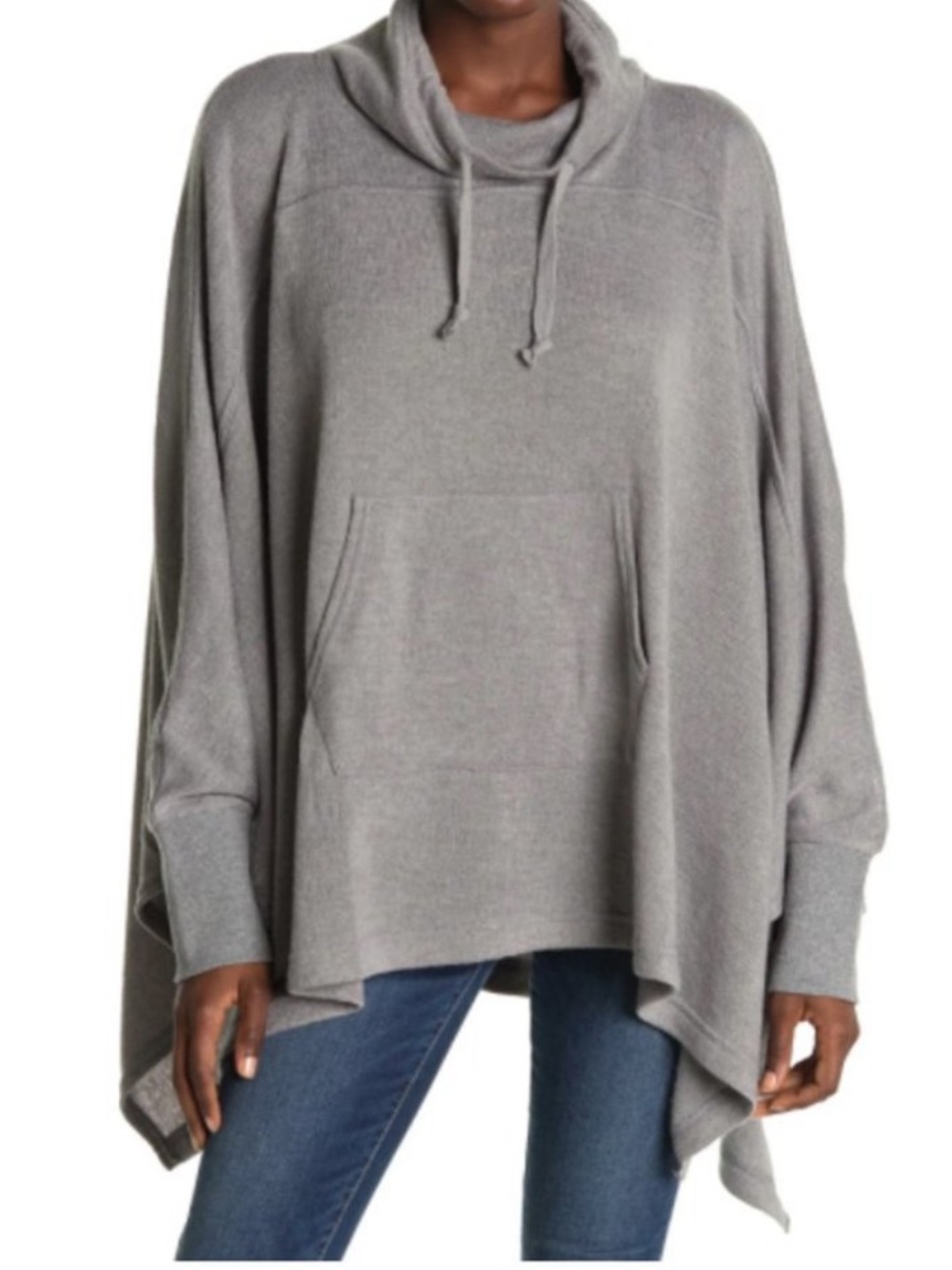 Melloday Gray Funnel Neck Fleece Lined Sweatshirt Poncho Size S/M